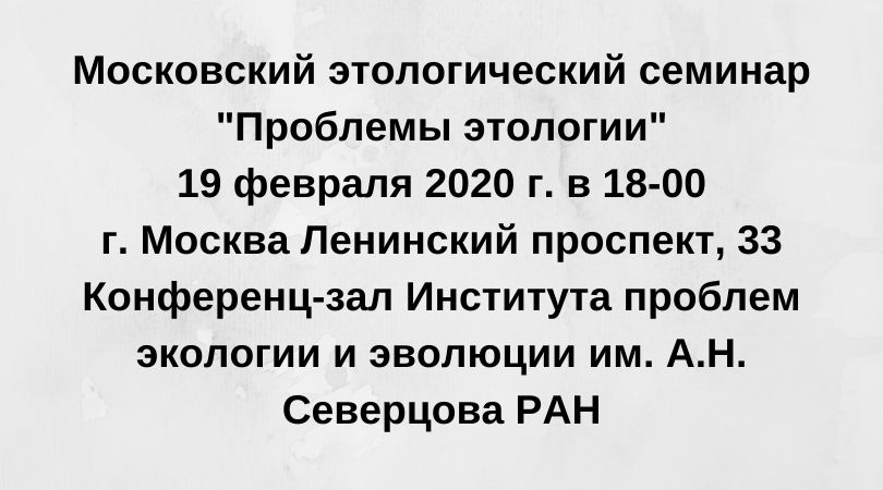 Московский этологический семинар "Проблемы этологии" 19 февраля 2020 г. в 18-00 г. Москва Ленинский проспект, 33